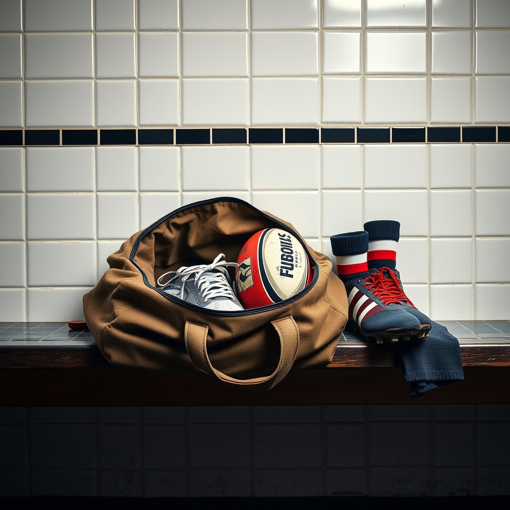 An open boot bag on a change-room bench with one pair of boots inside and a worn second pair leaning beside it